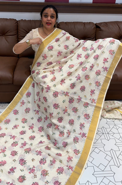 KERALA CREAM SAREE - IHA 16058