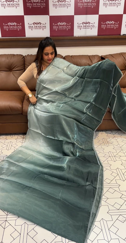 DOUBLE DYED ORGANZA SAREE - IHA 14782