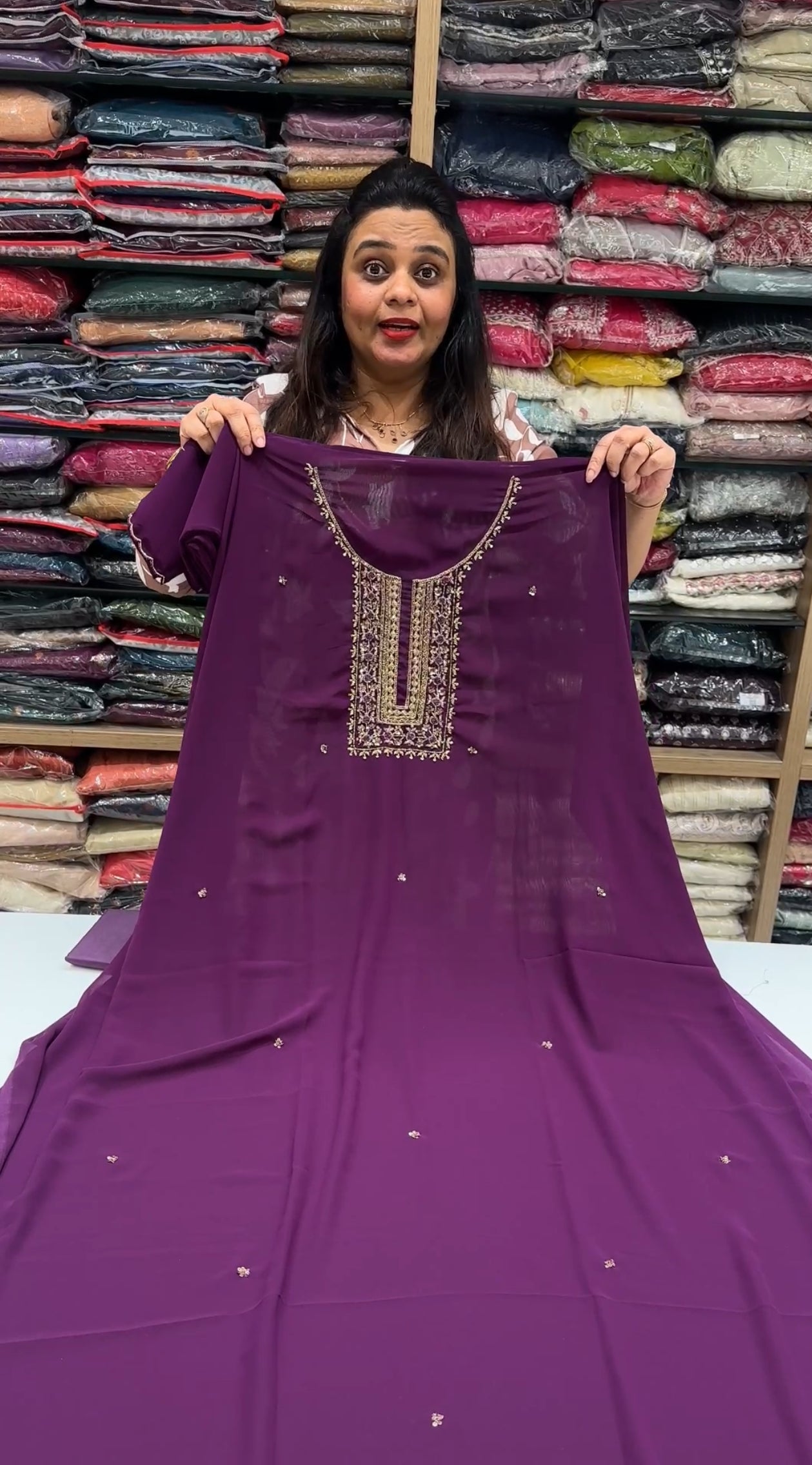 HAND WORKED UNSTITCHED SALWAR SUITS  - IHA 18097