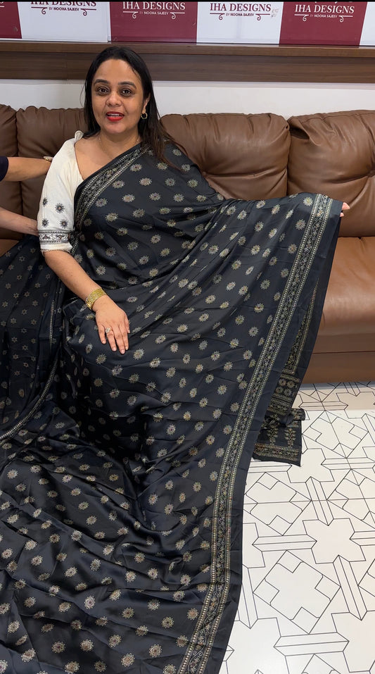 AJRAKH PRINTED CRAPE SILK SAREE - IHA 19269