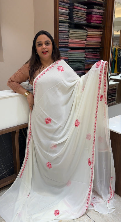 HAND WORKED GEORGETTE SAREES - IHA 18935