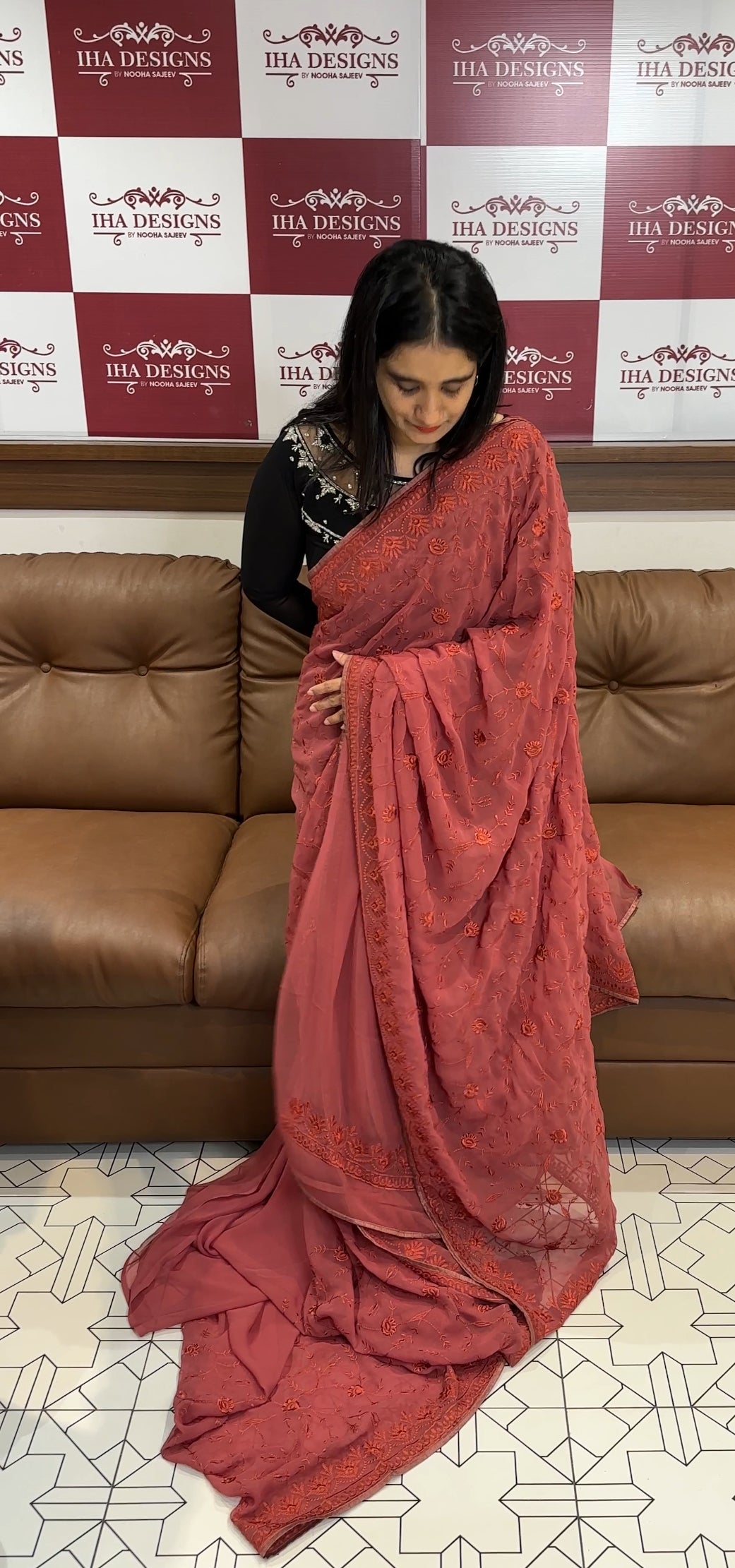 LUCKNOWI GEORGETTE SAREE - IHA 19796