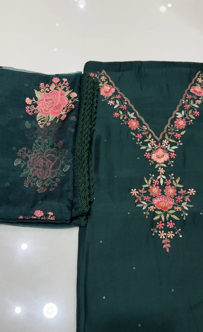 BANARASI CHANDERI UNSTITCHED SALWAR SUITS - IHA 18937