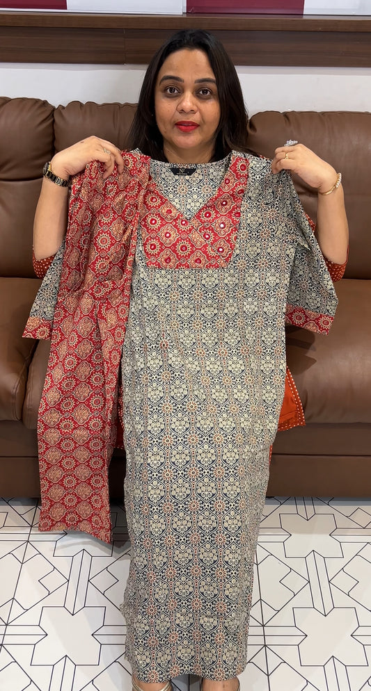 AJRAKH PRINTED LONG TOP AND BOTTOM - IHA 22977