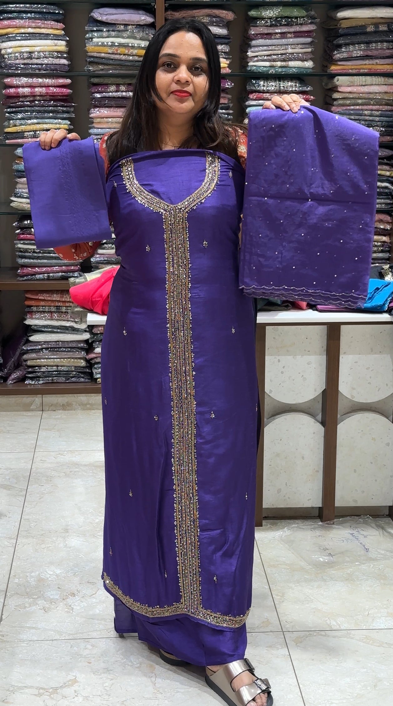 HAND WORKED UNSTITCHED SALWAR SUITS - IHA 18682