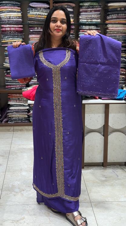 HAND WORKED UNSTITCHED SALWAR SUITS - IHA 18682