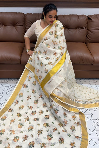 KERALA CREAM SAREE - IHA 16058