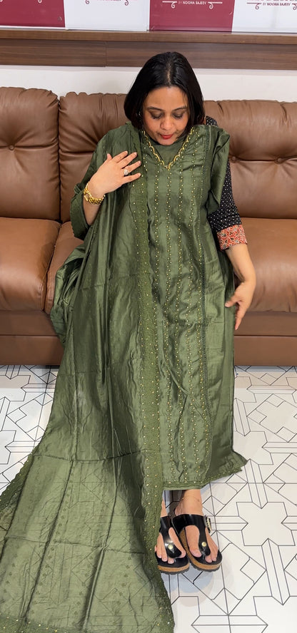 CHANDERI SILK UNSTITCHED SALWAR SUITS - IHA 18973