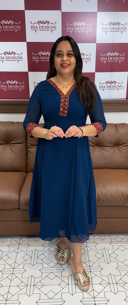 IHA'S IN-HOUSE GEORGETTE SLITTED FROCKS - IHA 18784