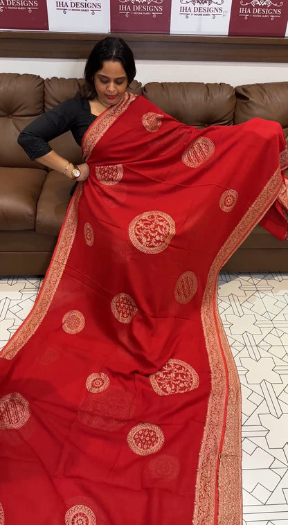 GEORGETTE BANARSI SAREE - IHA 17805