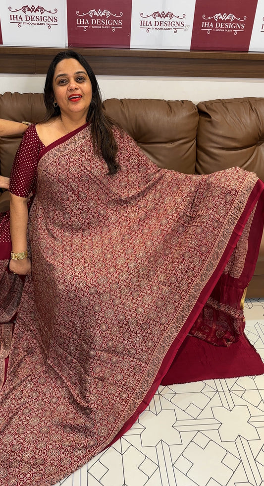 AJRAKH PRINTED SAREES - IHA 19054