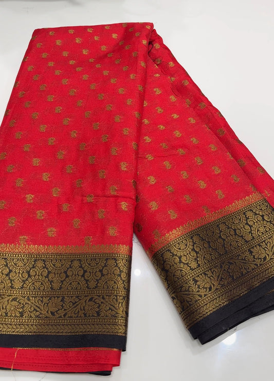 SEMI CRAPE BANARASI SAREES - IHA 18333