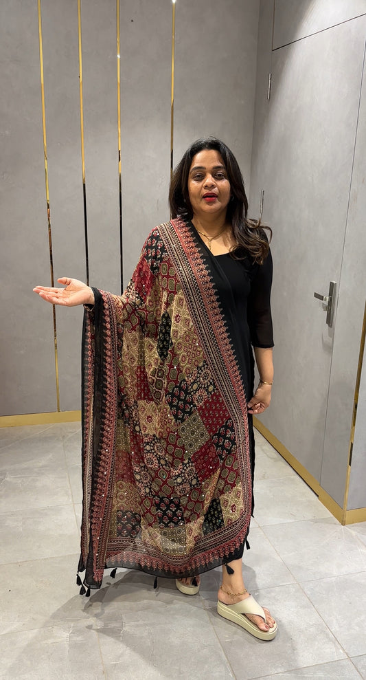 IHA'S IN-HOUSE GEORGETTE ALINE TOP AND DUPATTA - IHA 25212