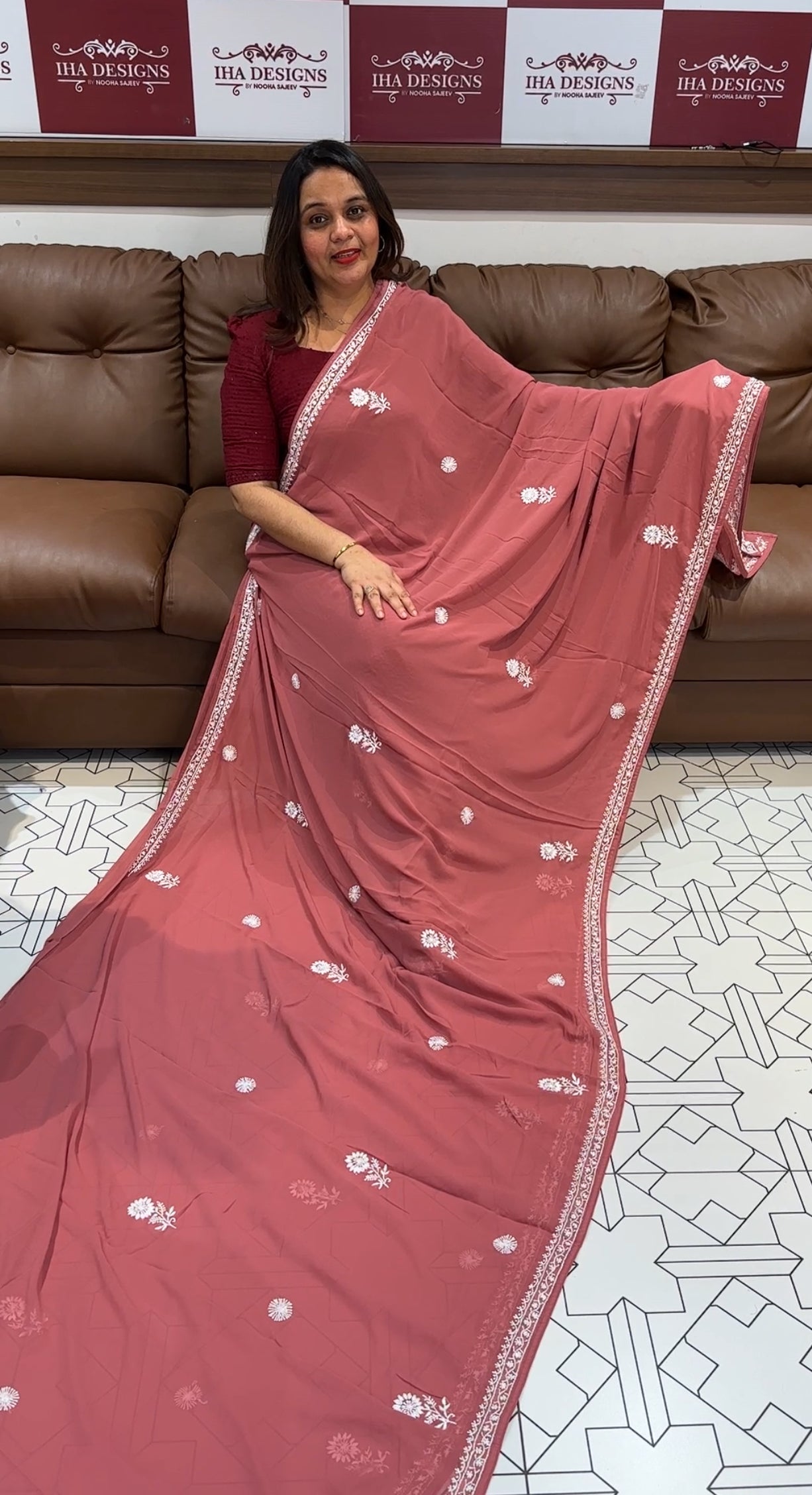 GEORGETTE LUCKNOWI SAREE - IHA 14891