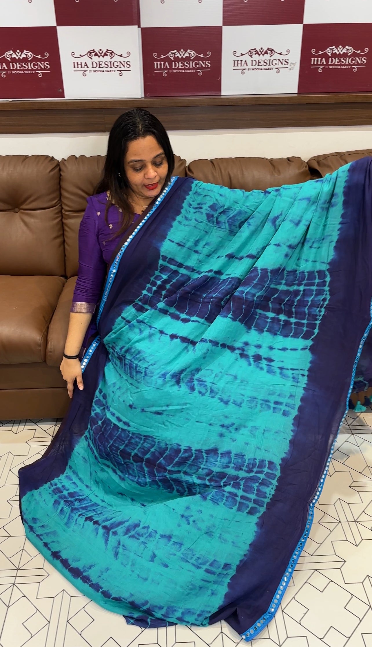 SHIBORI PRINTED COTTON SAREE - IHA 19089