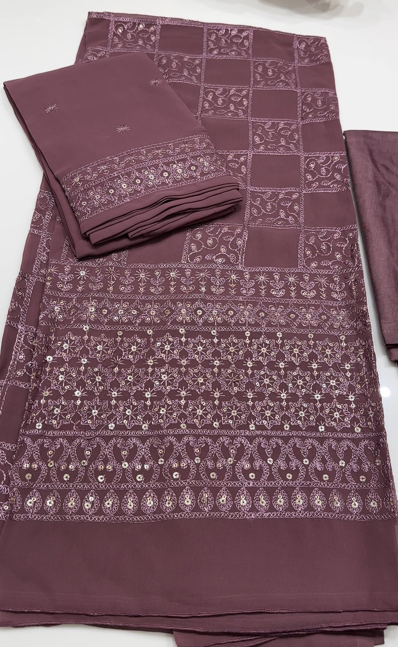 LUCKNOWI CHIKANKAARI UNSTITCHED SALWAR SUITS - IHA 18311