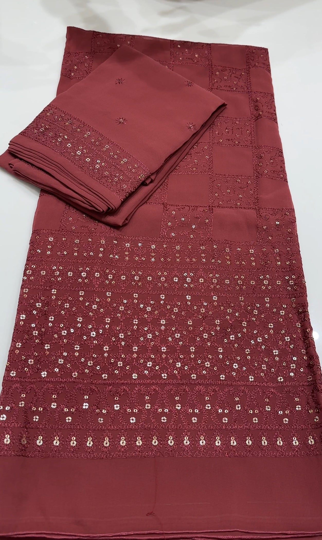 LUCKNOWI CHIKANKAARI UNSTITCHED SALWAR SUITS - IHA 18311