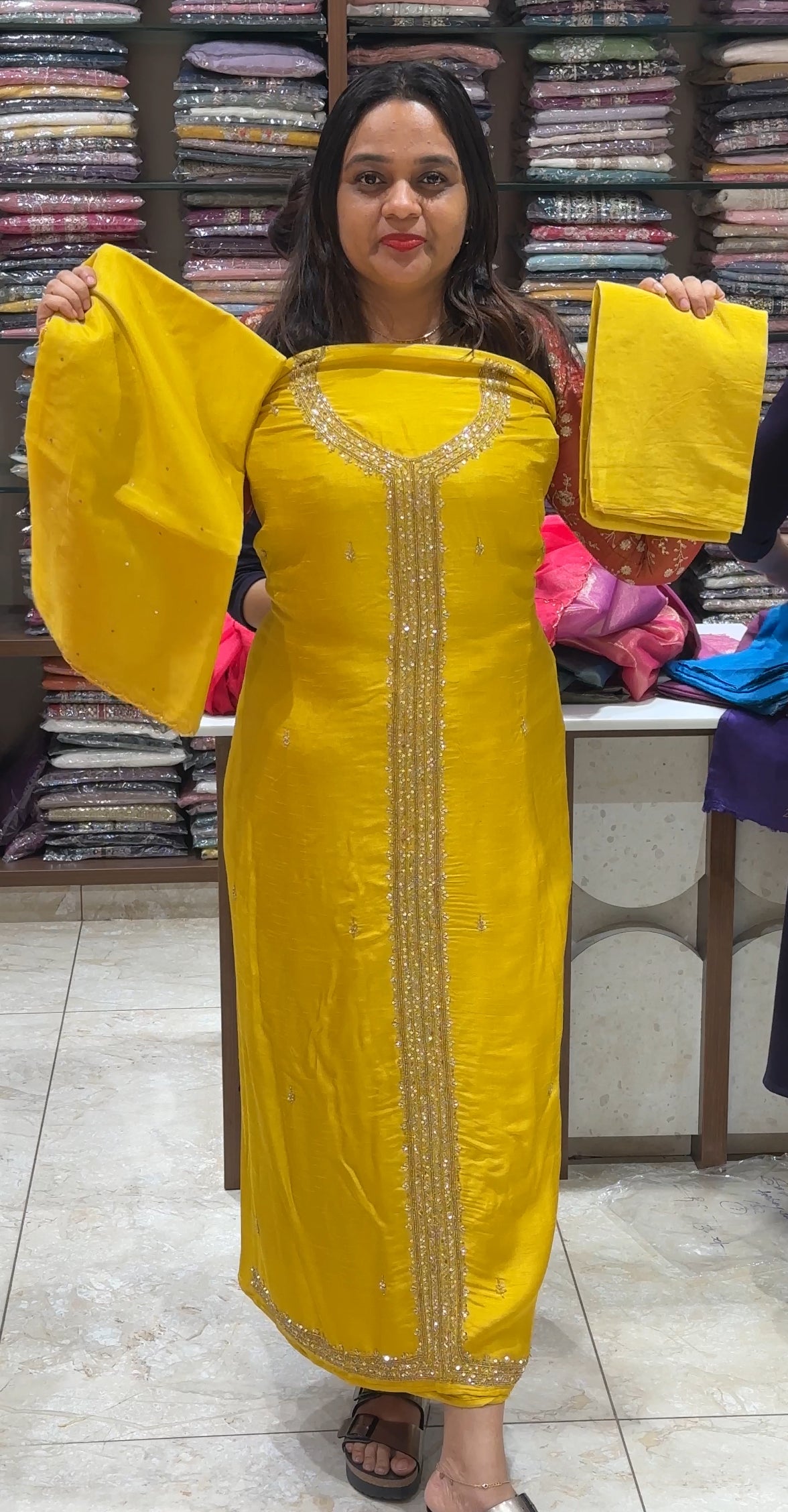 HAND WORKED UNSTITCHED SALWAR SUITS - IHA 18682