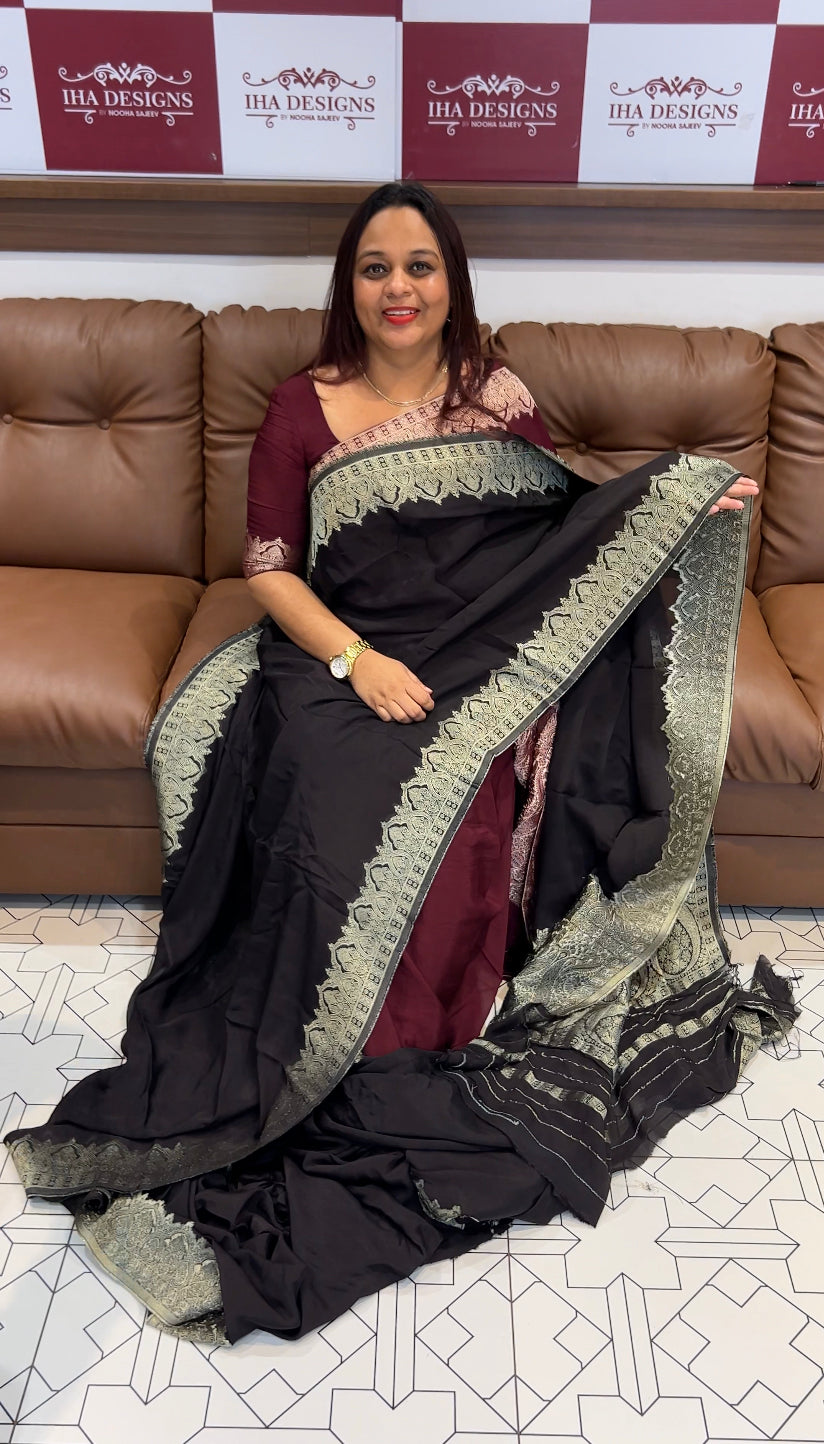 FORWARD PLATINUM CHIFFON BANARASI SILK SAREES - IHA 8185