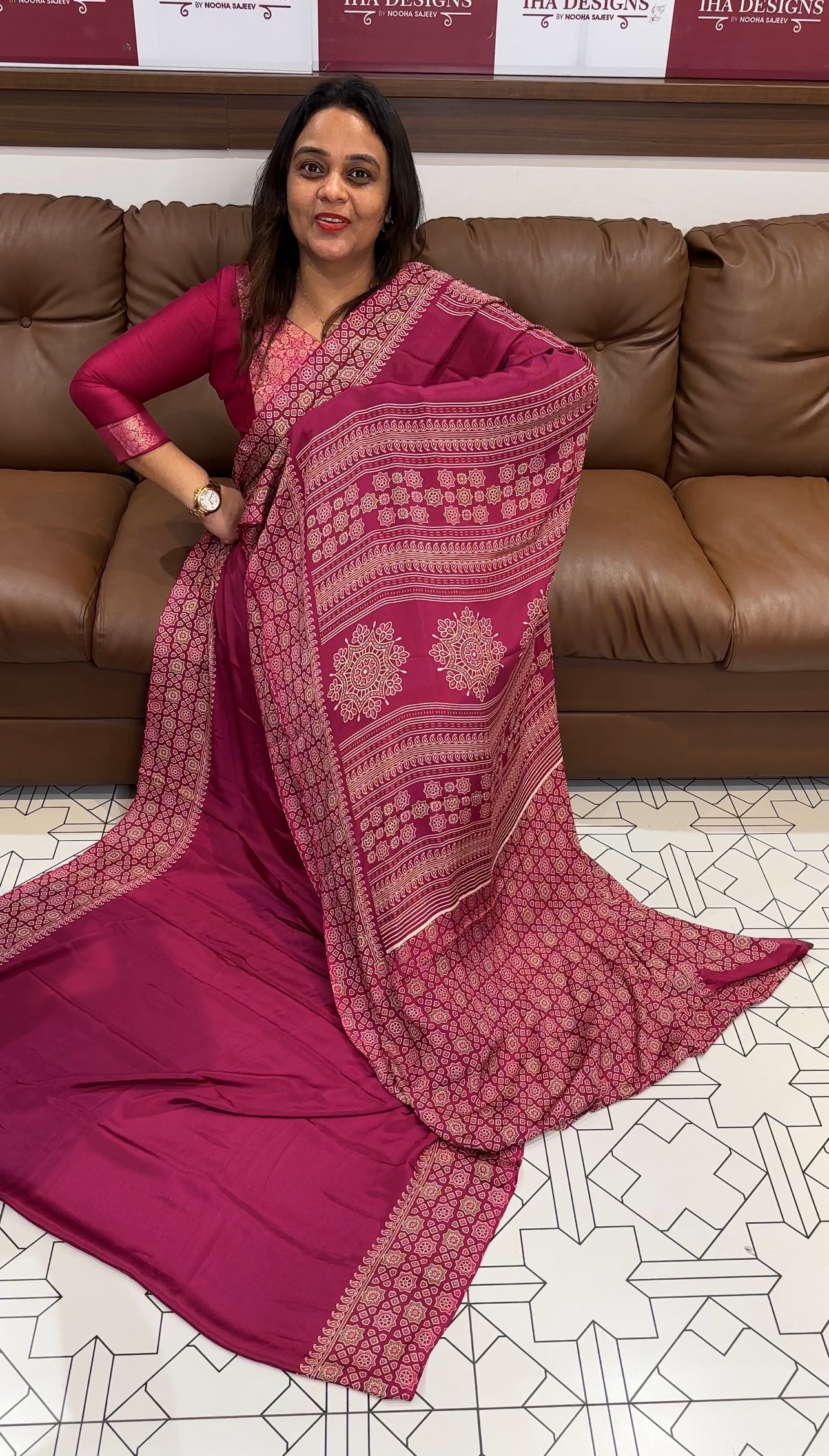 AJRAKH PRINTED SAREES - IHA 19254