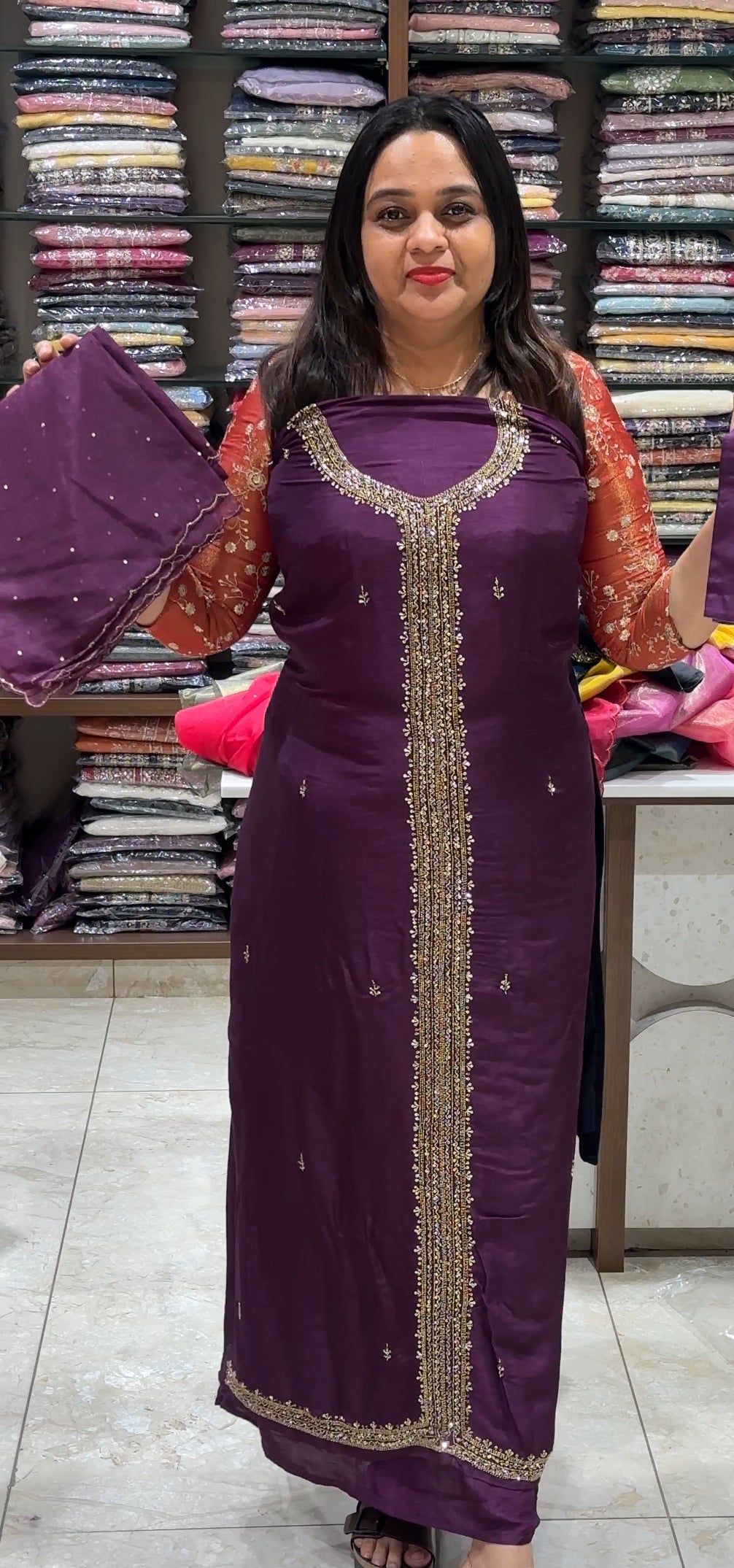 HAND WORKED UNSTITCHED SALWAR SUITS - IHA 18682