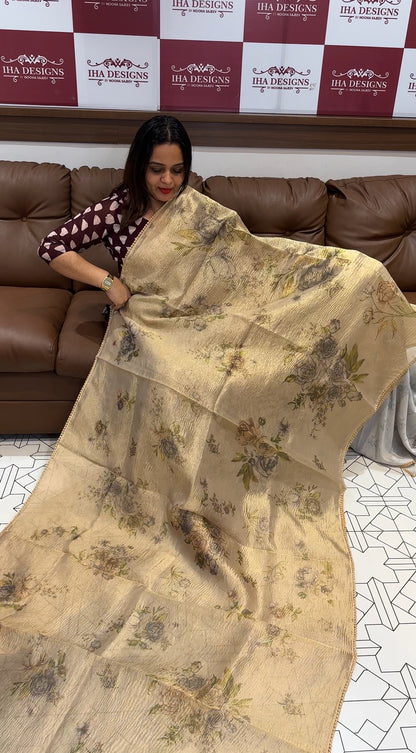 CRUSHED BANARASI TISSUE SAREE - IHA 16323