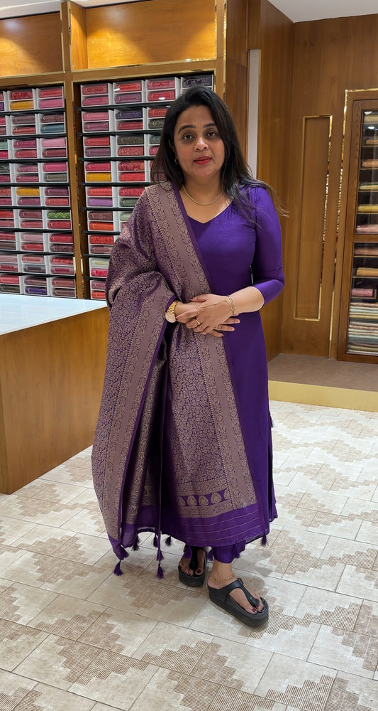 IHA'S IN-HOUSE SEMI RAW SILK ALINE TOPS BOTTOM AND DUPATTA - IHA 26006