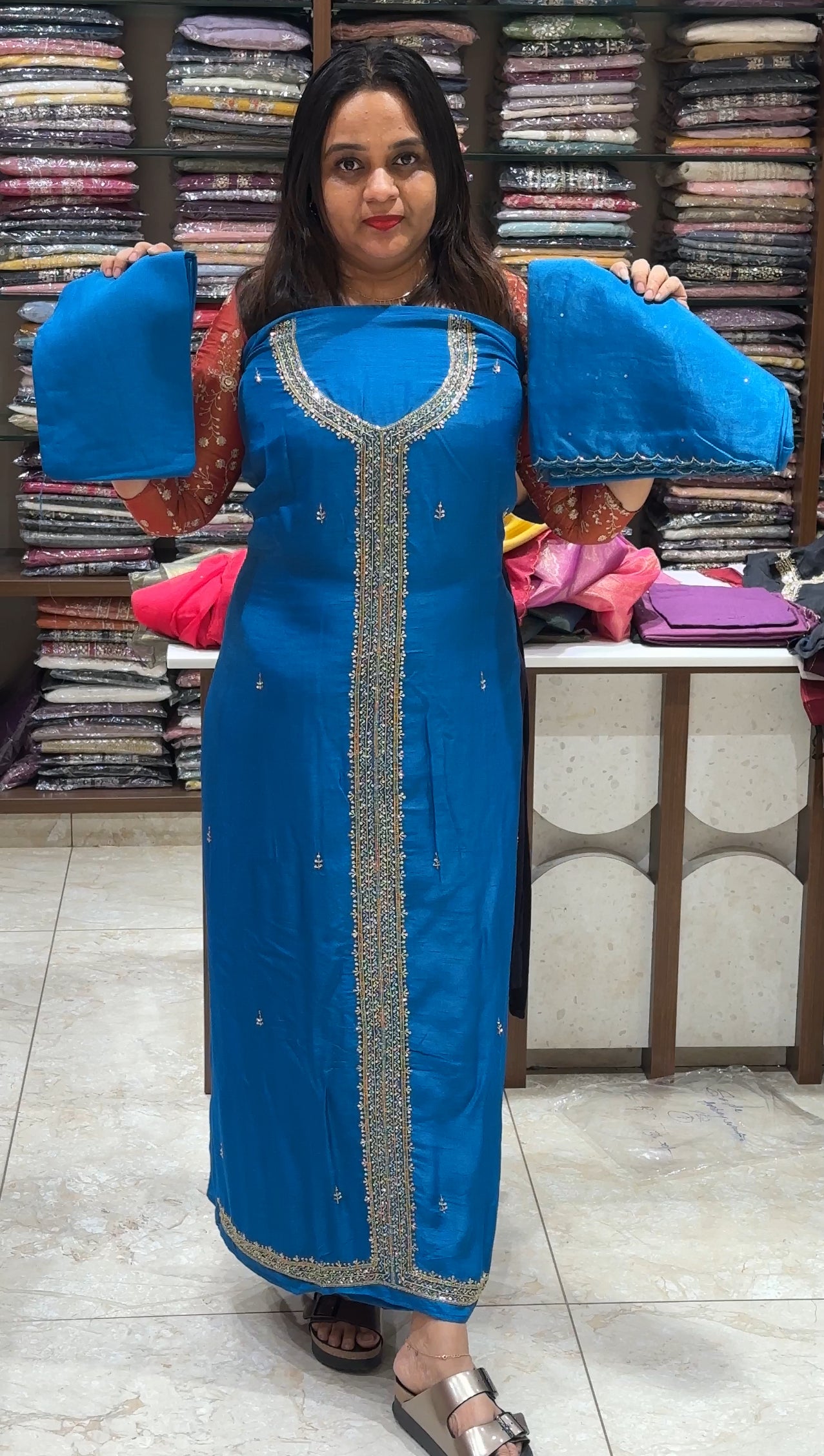 HAND WORKED UNSTITCHED SALWAR SUITS - IHA 18682