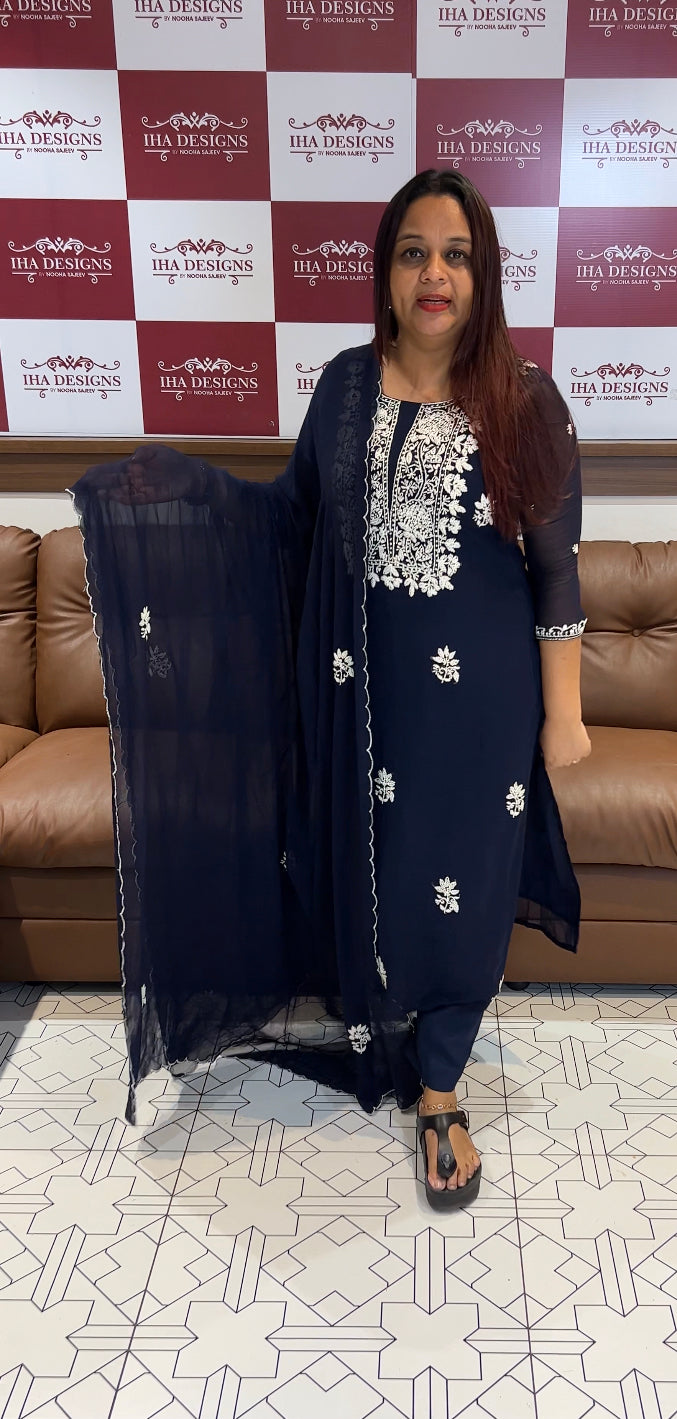 LUCKNOWI CHIKANKARI UNSTITCHED SALWAR SUITS - IHA 8223