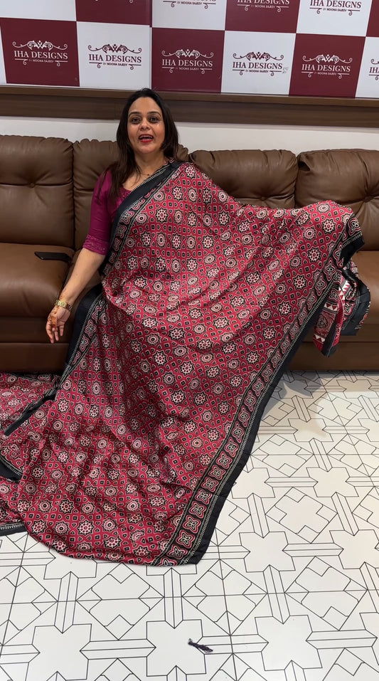 AJRAKH PRINTED SAREE - IHA 16402