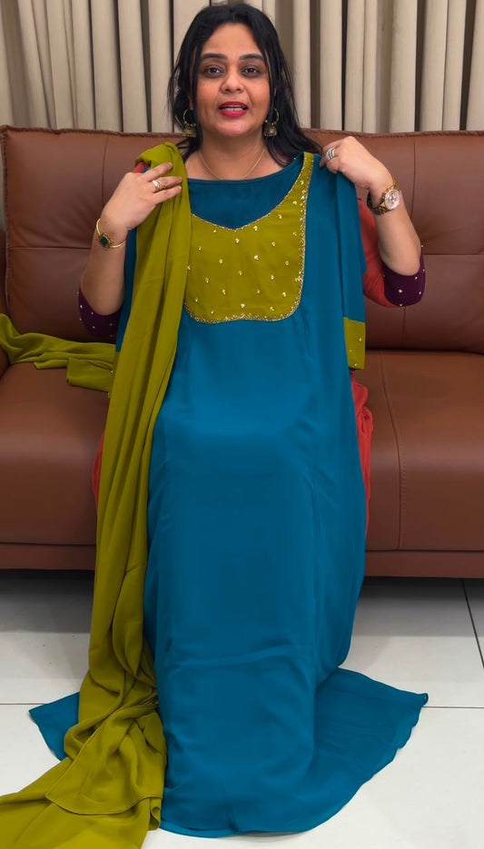 IHA'S IN-HOUSE HAND WORKED ALINE TOP AND DUPATTA - IHA 34568