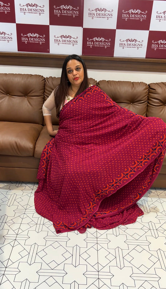 BATIK PRINTED GEORGETTE SAREES - IHA 6565